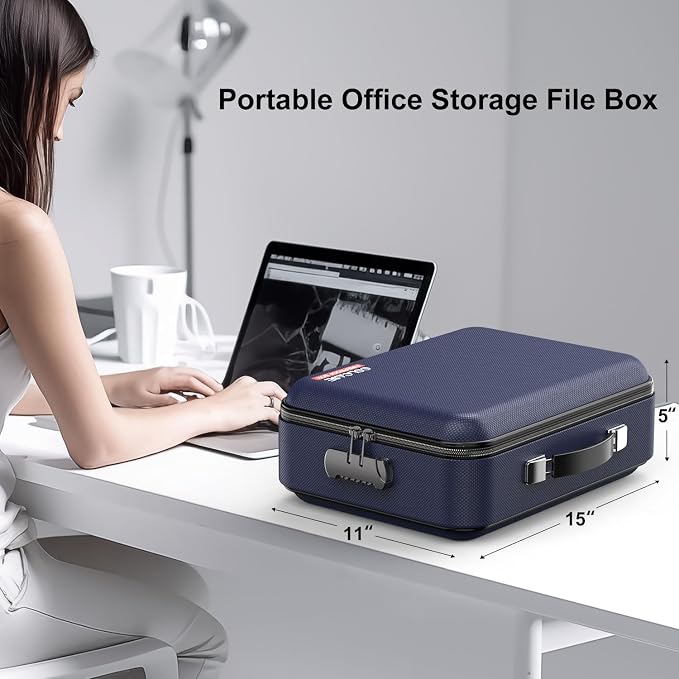 Fireproof Document Box with Lock, Hard Fireproof Document Organizer | Hard-Shell Fireproof Waterproof Safe Box with Combination Lock Blue