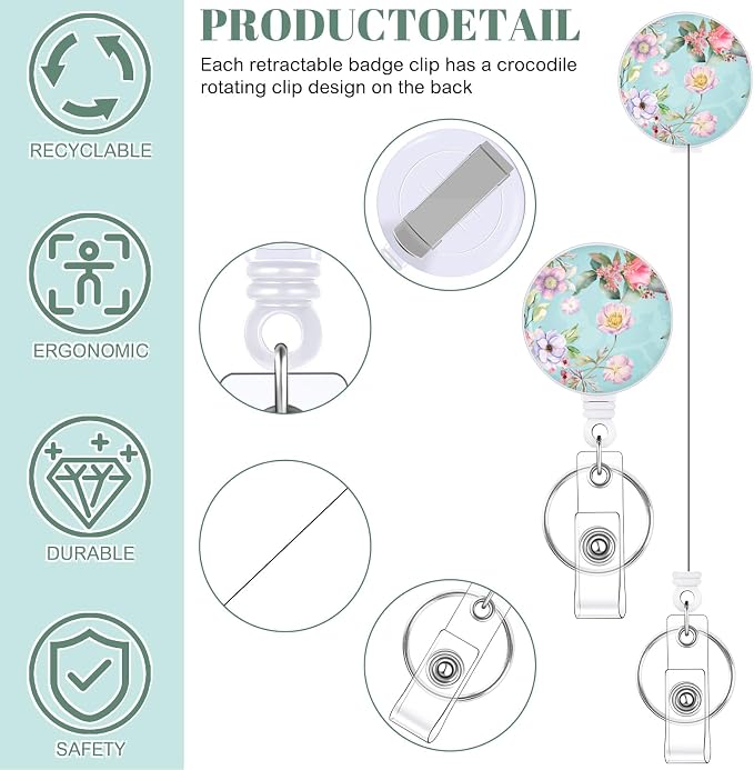 3 Set Badge Holder Retractable Reel Colorful ID Badge Holders with Clip Cute Name Badge Holders for Teacher Nurse Doctor Student Office Workers