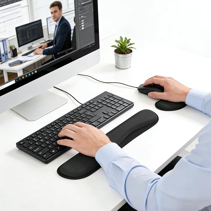 KTRIO Keyboard Wrist Rest & Small Mouse Wrist Rest, Black | Memory Foam Wrist Support, Ergonomic Design, Non-Slip Base, Office and Home Use