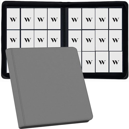 12 Pocket Card Binder, 720 Pockets PU Leather Zipper Trading Card Collection Album, Side-Loading Card Storage Folders for MTG, TCG, Game/Sport Crads (Grey, 12 Pockets)