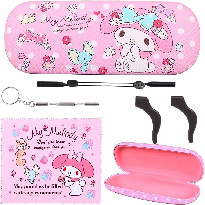ADBGV Cute Stylish Hard Shell Eyeglasses Cases Protective Case Storage Box With Glasses Cloth Eyeglass Strap for Girl Teen