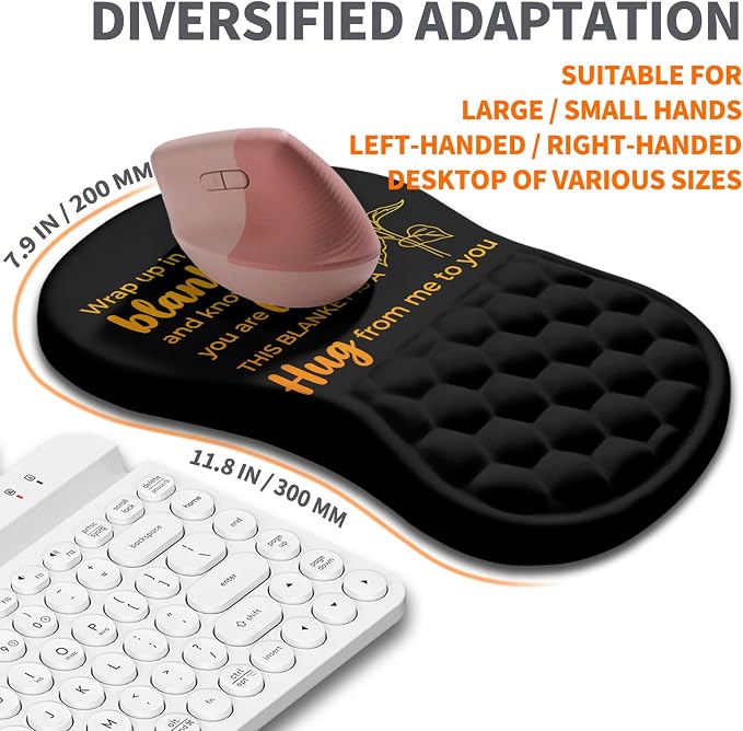 Ergonomic Joint Wrist Support Mouse Pad with Memory Foam Cushion Massage Bump, Carpal Tunnel Pain Relief Mousepad Slope Design for Wrist Rest, 11.8x7.9 in, Hug You and Me