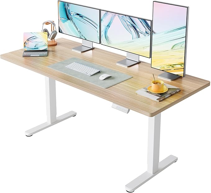 HUANUO 63 x 28 inch Electric Standing Desk Adjustable Height, 4 Memory Height Settings, Sit Stand Up Desk for Home Office & Computer Workstation, Light Walnut
