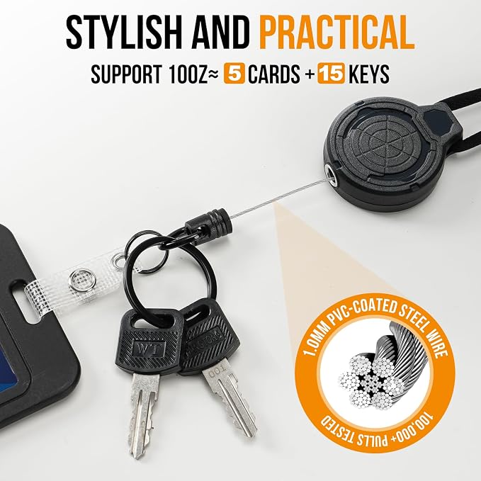 DELSWIN Heavy Duty Retractable Lanyard - Breakaway Lanyards for ID Badges Keys, Retractable Keychain with Upgraded Carabiner, Key Ring, and Lobster Clasp, Bearing 10.0 oz