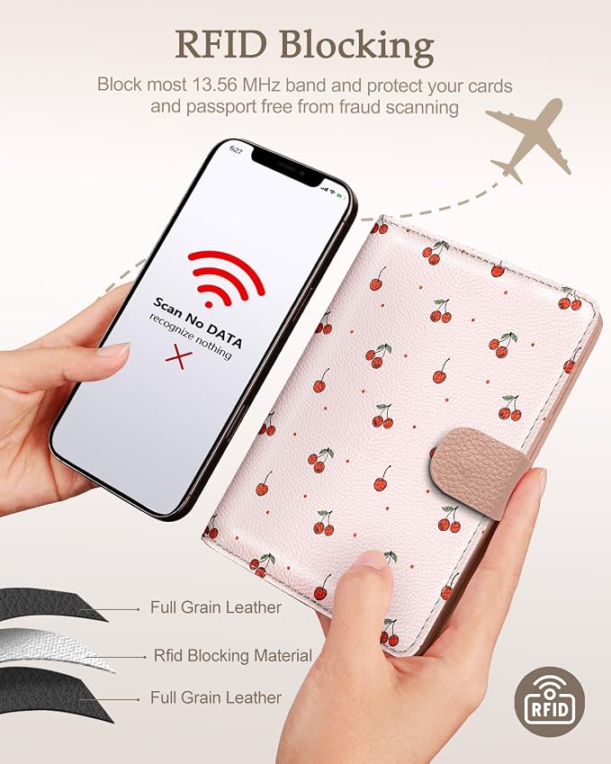 Slohif Airtag Passport Holder Cover Wallet Case for Travel Women - Leather RFID Blocking Passport Book Multiple Personalized Organizer Slim Portable Carrier Card Slots Protector Sleeve Stamp