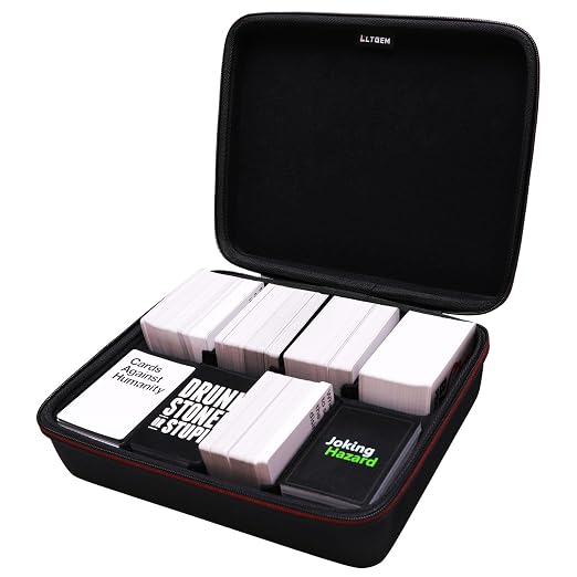 LTGEM Card Game Case Compatible with Cards Against Humanity/Magic The Gathering/UNO/Pokemen/Baseball/Football Cards 1800+, Trading Card Storage Box with 6 Dividers, Black(Case Only)