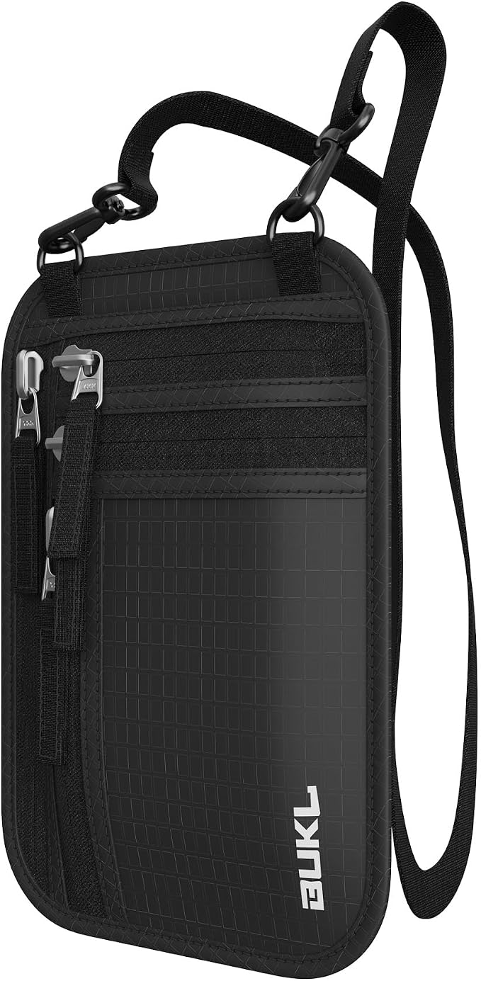 Navigator Travel Neck Wallet; RFID Blocking Pouch and Passport Holder for Travel with Neck and Waist Carry Modes; Travel Document Holder for Passports, Cards, Cash and Mid-Size Phones (Black)