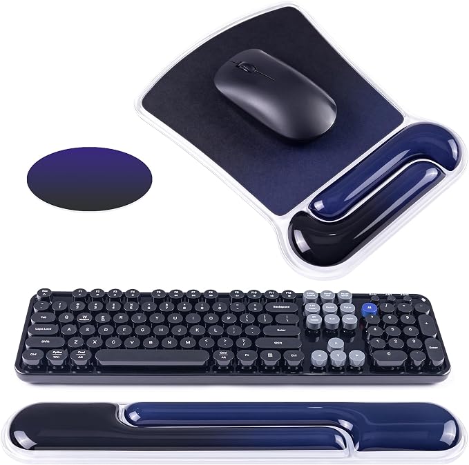 Ospelelf Mouse Pad with Wrist Rest and Ergonomic Gel Keyboard Hand Wrist, Support for Typing Gaming, Relieve Wrist Pain, Cool & Easy to Clean, for Office, Programmer, Home Computer Use Black Blue