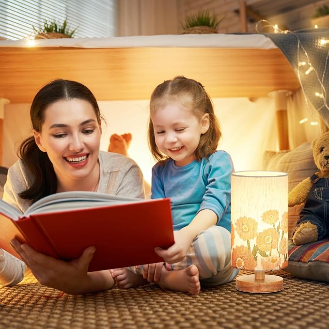 Small Table Lamps (Sunflower Cream Shade, 9" Inline Control) | 3000K LED Blub Included | 680 Lumens | Easy Assembly | Minimalist Design | E26 | for Kitchen | for Kids Room
