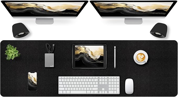 Leather Desk Pad Mat, Large Black Desk Mat, 47.2" x 16.9" | Non-slip and Waterproof Computer Mat, Desk Protector for Office/Home, Desk Accessories
