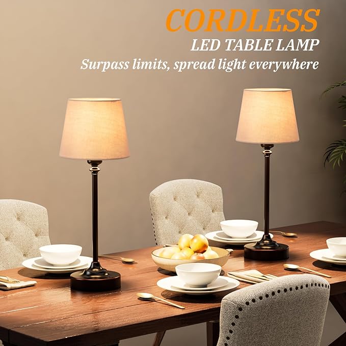 Cordless Table Lamp Rechargeable Bronze - 1 Pack Brass 4000mAH Battery Operated Lamp for Decor, 3000K Stepless Dimming Touch Control Wireless Lamp for Bedroom, Dining Table, Counter, Living Room