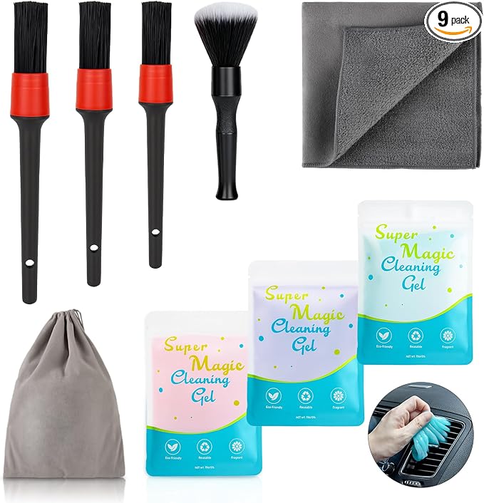TICARVE 9Pcs Car Cleaning Kit for Dashes Air Vents Keyboards Electronics | Car Interior Cleaning Kit, Dust Removal Cleaning Kit, Auto Deep Cleaning Detailing Tools, Hard-to-Reach Cleaning Kit