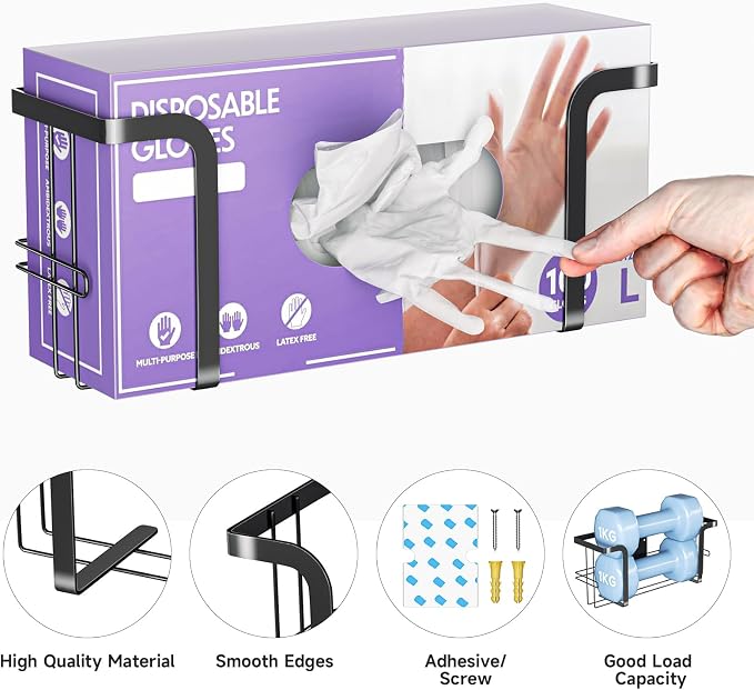 Glove Box Holder for Wall Mount, Glove Dispenser | Rubber Glove Holder, Medical Gloves Organizer Storage, Tissue Box Holder, Disposable Latex Glove Box Rack for Lab, Kitchen