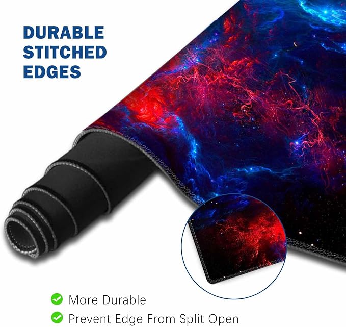 ToLuLu Extended Gaming Mouse Pad, Memory Foam Ergonomic Keyboard Mouse Wrist Rest Support Set, Large Desk Mat with Stitched Edges, Non-Slip Base Mousepad for Home Office and Game, Blue Red Galaxy