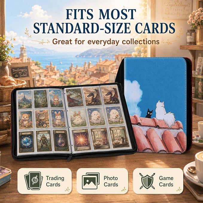 1008 Cute Card Binder 9 Pocket, 3-Ring Trading Card Binder with 56 Page Removable Sleeves, High Storage Waterproof Trading Card Holder Collection Card Album Organizer Case for TCG Cards - Cat