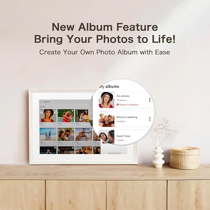 Frameo Digital Picture Frame, 10.1 Inch Digital Photo Frame WiFi, 32GB Memory, Electric Frame Slideshow, 1280 * 800 HD Touch Screen, Wall Mountable, Auto-Rotate, Share Instantly, Gifts for Mom, Women