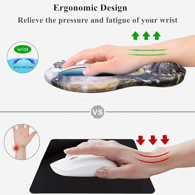 Mouse Pad with Wrist Support, Non Slip Mousepad Wrist Rest for Office, Computer, Laptop & Mac-Comfortable & Lightweight Ergonomic Support Mouse Mat(Beige Purple Marble-Wrist)