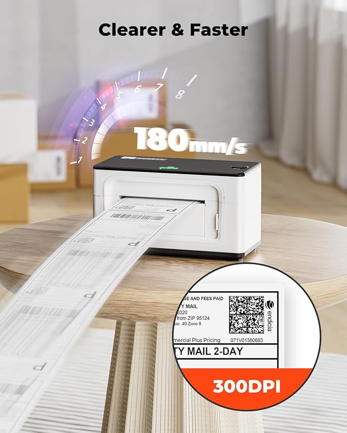 MUNBYN Bluetooth Thermal Label Printer 941B, Wireless 300DPI 4x6 Shipping Label Printer for Small Business, Compatible with Windows, Mac, iPhone, Android, PC, Ebay, Amazon, Shopify, Etsy, USPS (White)