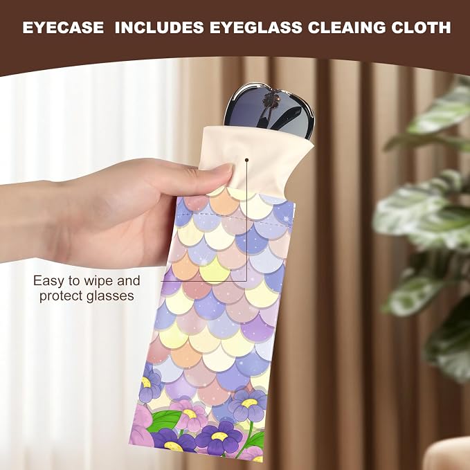 Anikathy 2Pcs Sunglass Eyeglass Glasses Case Soft PU Leather with Cleaning Cloth Cute Glasses Pouch Bag for Men Women Girs