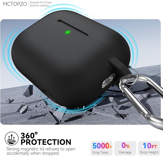 for AirPods Pro 3 Case 2025,Come with Cleaner Kit,Magnetic Black | Silicone Protective Cover for Airpod Pro 3rd Generation Case with Keychain,for Women Men,One-Piece Design,Shockproof,Magnetic