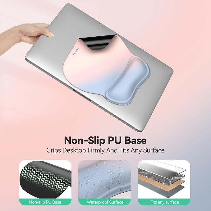 TECKNET Gel Ergonomic Mouse Pad with Wrist Rest, Non-Slip PU Base, Rainbow | Comfortable Gel Cushion, Pain Relief, Smooth and Waterproof Surface, Mouse Pad with Wrist Rest for Office, Gaming and Study