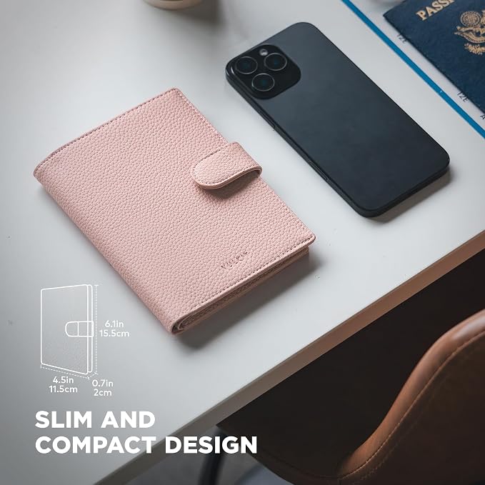 VULKIT Dual Leather Passport Wallet with Airtag Holder Slim Double Passport Holder RFID Blocking Passport Travel Wallet for Women or Men