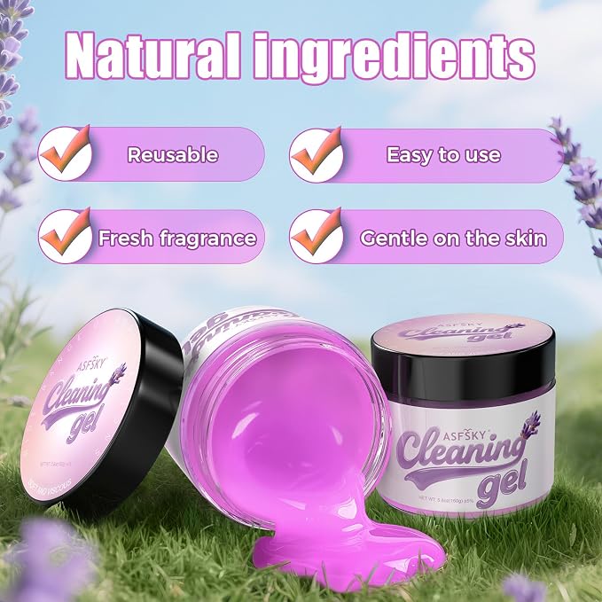 ASFSKY Car Cleaning Gel, Lavender | Cleaning Putty for Car Interior, Keyboard Dust Remover, Universal Cleaning Gel, Purple, 1 Pack