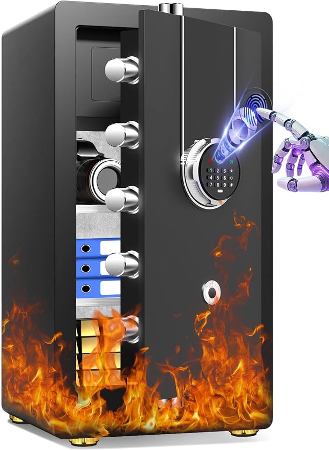 [𝟏𝐇 𝟏𝟕𝟎𝟎°𝐅] Large Fireproof Safe Biometric Safe Box [𝟗.2 𝐂𝐮 𝐅𝐭] | [𝟖𝟖 𝐋𝐛𝐬] Fire Proof Safe for Home Documents with Fingerprint & Keypad, Heavy Duty Safes with Anti-Theft Alarm