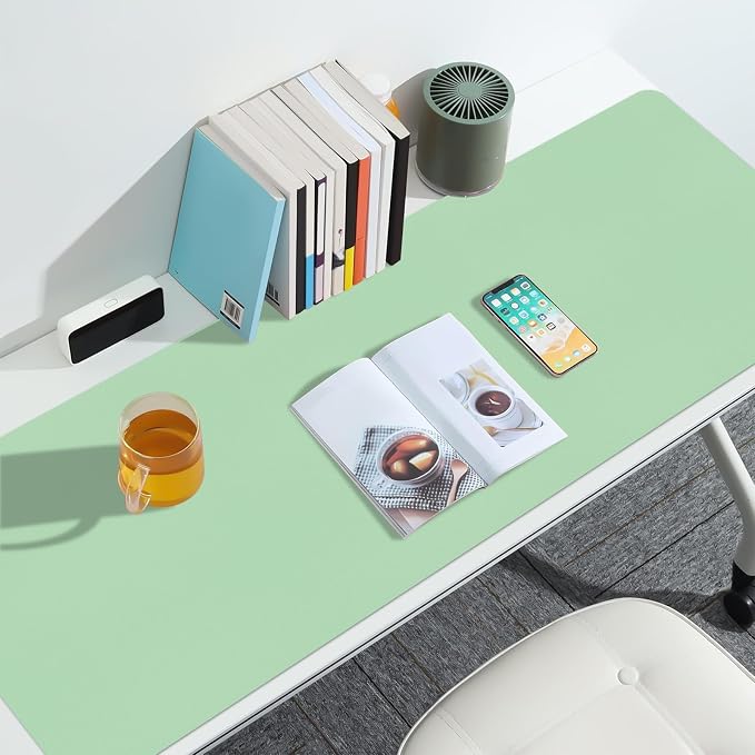 Leather Desk Pad Mat, Green Desk Mat, 47.2" x 16.9" | Non-slip and Waterproof Computer Mat, Large Desk Protector for Office/Home, Desk Accessories