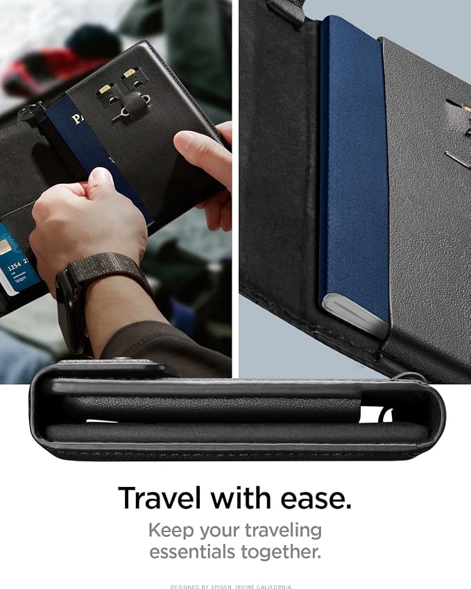 Spigen Life Passport Card Cover Holder, RFID Blocking | Travel Document Organizer, SIM Card Pin Included - Black