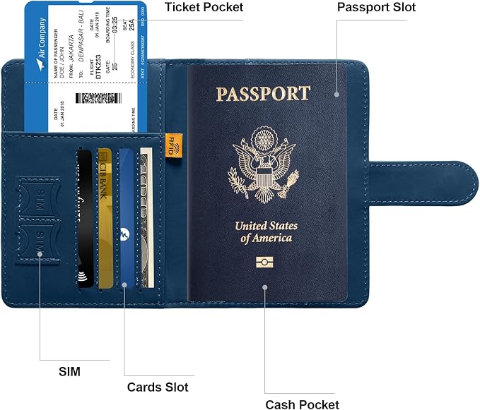 Passport Holder for Travel Women and Men RFID Passport Holder with Card Slots Holder Passport Case Passport cover Passport Wallet Travel Essentials and Accessories
