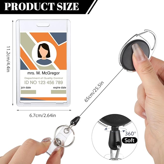 5 Set Badge Holder Retractable Clip Heavy Duty Badge Reel with Acrylic Clear Vertical ID Card Badge Holders for Work Office Nurse Teacher Student