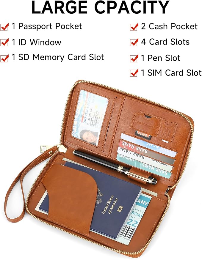 Leather RFID Blocking Passport Holder Travel Wallet, Passport Cover/Travel Wallet for Women/Men with