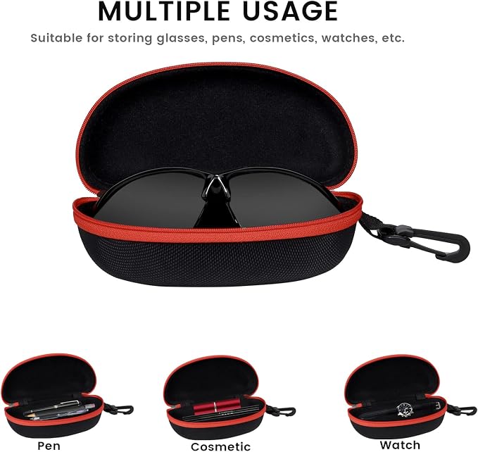 molshine 3 Pieces Portable Hard Shell Sunglasses Case, Zipper Eyewear Eyeglasses Case with Hook for Women Men Travel Sports