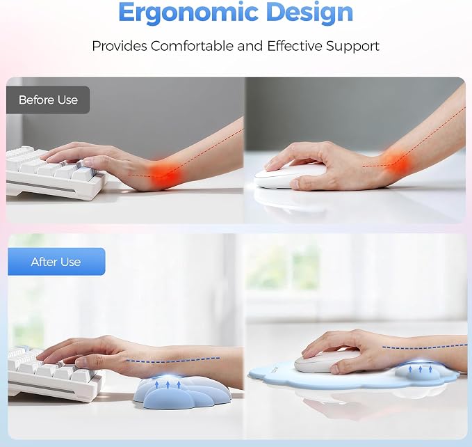 TECKNET Cloud Mouse Pad with Wrist Rest, Ergonomic Cloud Wrist Rest with Non-Slip Base, PU Leather Memory Foam Mouse Pad Wrist Support for Keyboard and Mouse, Pain Relief for Typing, Gaming, Blue