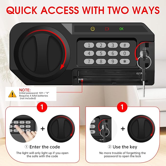5.2 Cuft Large Home Safes Water and Fireproof, Digital Safes for Home Use Fire and Water Proof with Removable Shelves, Alarm System and Mute Function, Anti-Theft Fireproof Safe for Home Documents