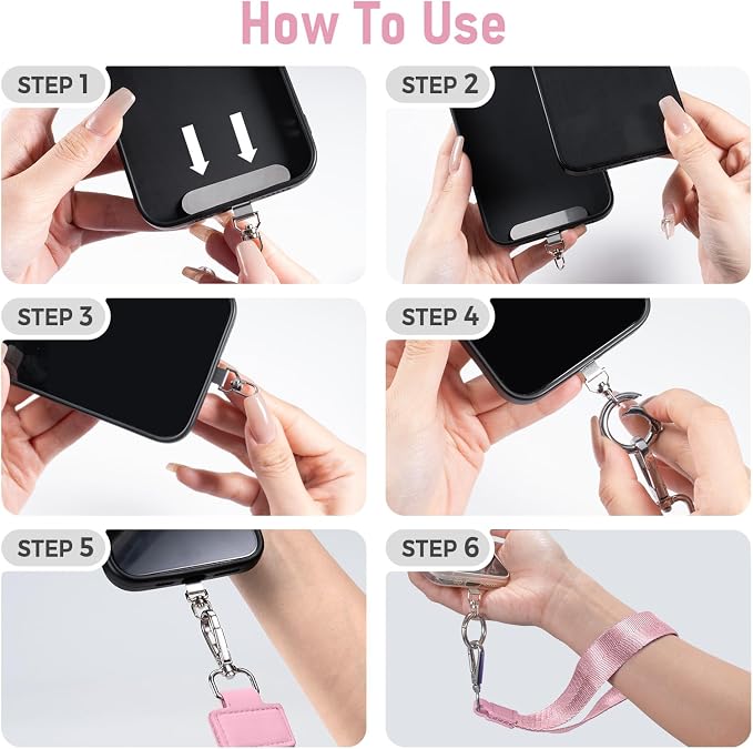 Tiostep Clip and Go Strap for Phone with Wallet Crossbody Phone Lanyard Adjustable and Detachable RFID Wristlet Wallet (Dusty Pink Checkered, Large)