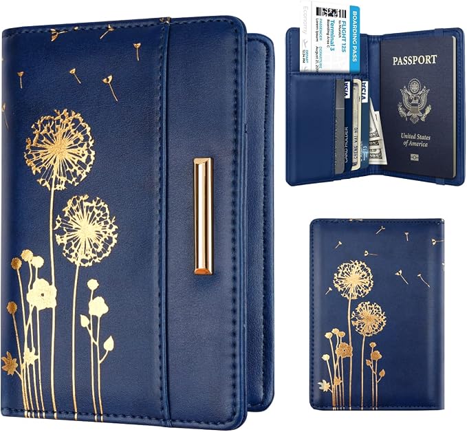 Coco Rossi Passport Holder for Travel Women Slim RFID Passport Cover Wallet | Travel Essentials, Passport Book Holders, Passport Cover Case, PU Leather, Cute, Thin, Spliced Design, Dandelion