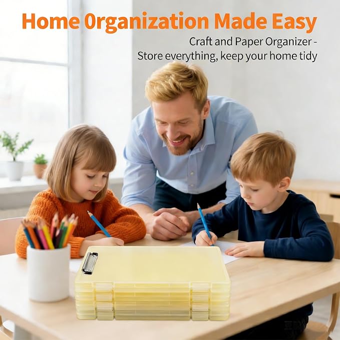 Letter Size Clipboard with Storage 8.5 * 11, Plastic Clear Yellow Clipboard File Box A4 Nursing Clip Board for School & Office with Christmas Stickers (Clear Yellow-1PCS)