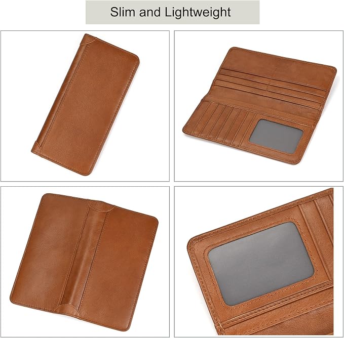 Genuine Leather Long Wallet for Men, Large Capacity Purse Clutch Bag Handbag Checkbook Cash Credit Cards Phone Holder | Large Capacity