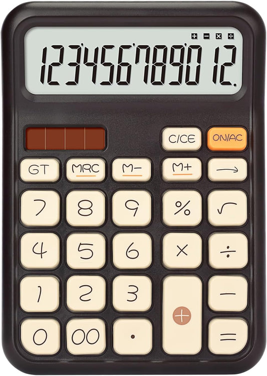 Pendancy Calculators Desktop, Basic 4 Function Handheld Desk Calculator with Solar Battery Dual Power, 12 Digit Large LCD Display Big Button for Office School Home Use (Brown)