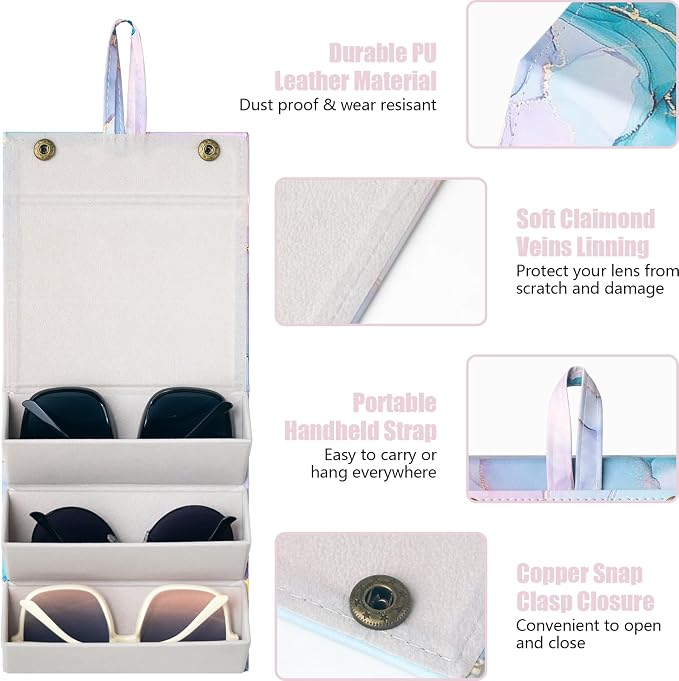 Sunglasses Travel Case,Foldable Eyeglasses Case, Portable Multiple Glasses Case for Women Men Girls