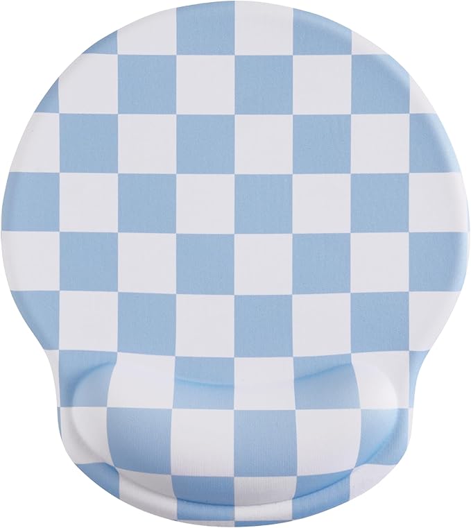 Ohocut Blue Checkered Mouse Pad with Gel Wrist Rest, Wrist Support, Ergonomic Desk Accessories for Women, Office Laptop Gaming Decor, Cute Aesthetic Trendy Check Design