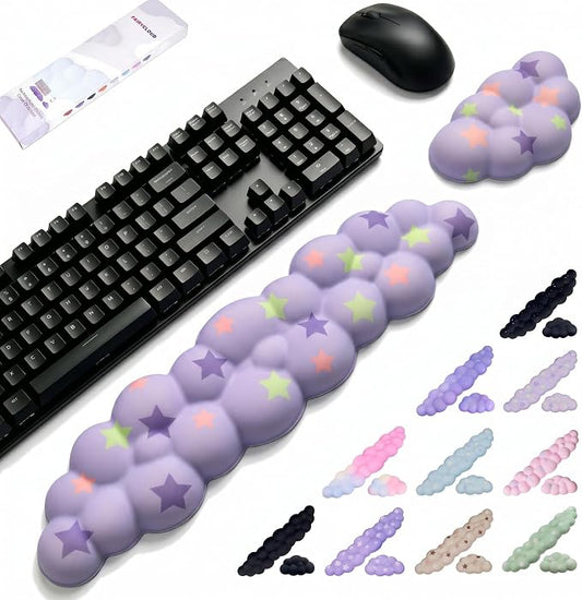 Cloud Wrist Rest Set for Keyboard & Mouse,Light Purple Colorful Star | Memory Foam Arm Rest with Ergonomic Support Fits Full Keyboards and Reduces Typing Fatigue for Office, Gaming and Home Use