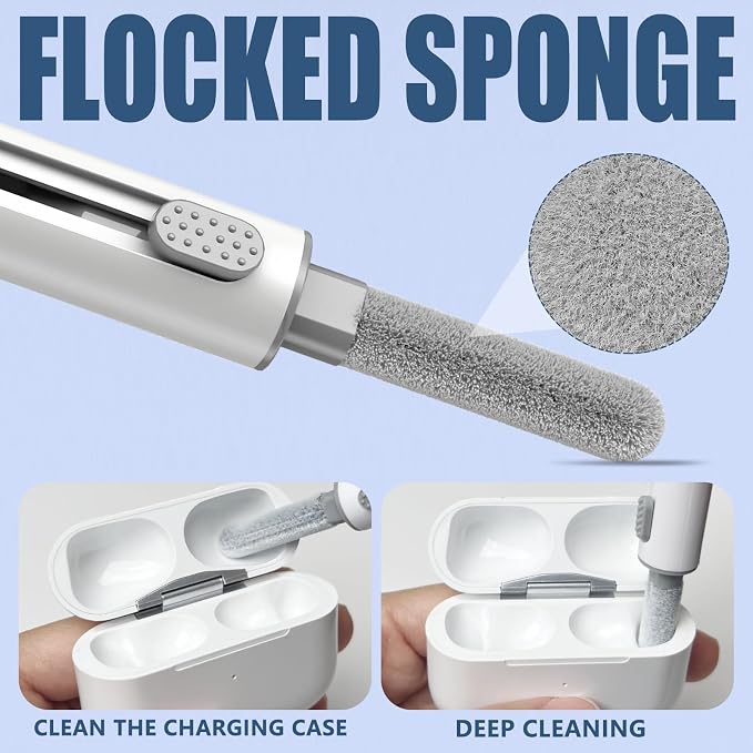 Inesore Multi Cleaning Pen for AirPods & All Bluetooth Earbuds(White+White) | 3-in-1 Design with Brush,Sponge & Metal Tip, Airpod Cleaning, Phone Cleaner, Earbud Cleaning, Electronic Device Cleaning Tool