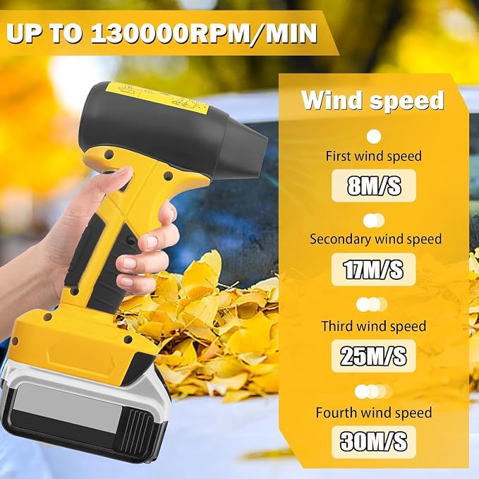 130000 RPM Mini Jet Fan Blower, 4-Speed Cordless Air Duster Compatible for Dewalt 20V Battery, Portable Handheld Blower for Indoor & Outdoor Use (No Battery)