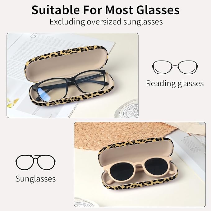 Glasses Case Hard Shell, Leather Protective Case for Sunglasses with Cleaning Cloth, Cute Eyeglass Cases for Women