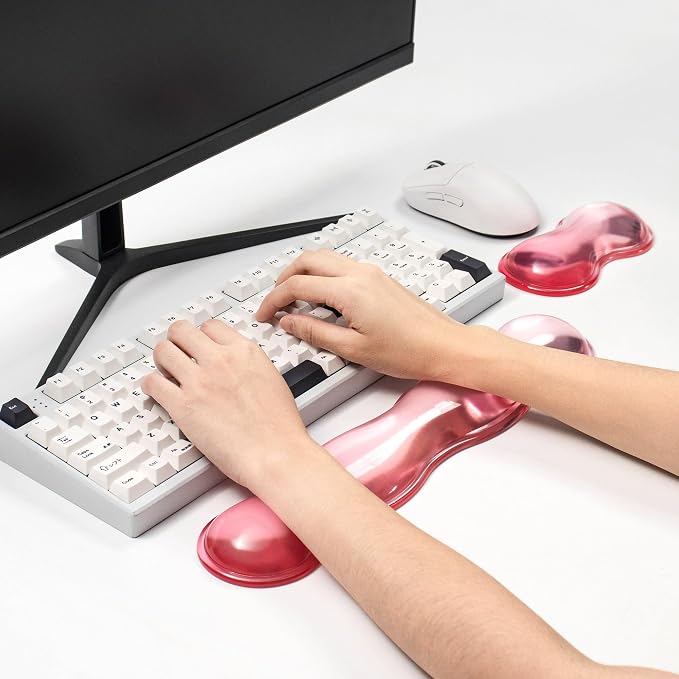 Ergonomic Gel Keyboard and Mouse Wrist Rest Set – Pink Clear Wrist Rest for Computer Keyboard 60%/68%/75%, Keyboard Cushion, Comfort & Support for Typing and Gaming