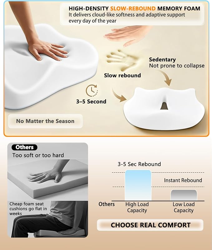Lumbar Support Pillow & Seat Cushion for Office Chair, Memory Foam Office Chair Cushion for Tailbone Pain Relief and Lower Back Support, Ergonomic Desk Chair Cushion for Gaming, Wheelchair,Home