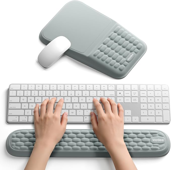 2-in-1 Keyboard & Mouse Wrist Rest Set – Ergonomic Pain-Relief Support, Memory Foam Wrist Cushion with 8° Slope & Massage Nubs, Non-Slip PU Base, Relieves Wrist Pain & Carpal Tunnel from Long Typing